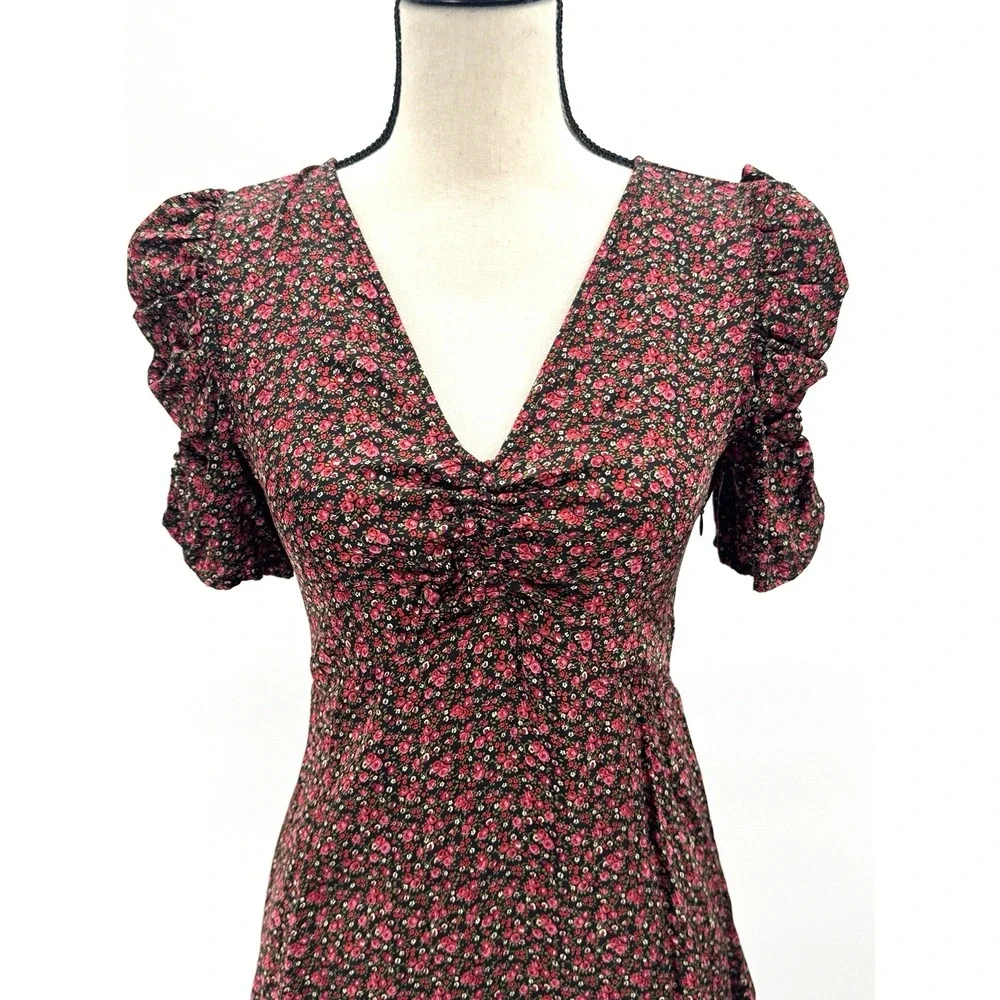 Whimsigoth Gap Ditzy Floral Mini Dress Small Ruched Fairy Grunge Dark Cottage - Picture 2 of 14